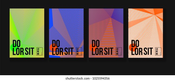 Cool Minimal Covers Set. High-tech Corporate Identity. Futuristic Pattern, Abstract Business Backgrounds. Halftone Minimal Presentation Covers. Neon Colored Retro Shapes, Folder Design.