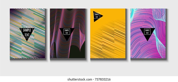 Cool Minimal Covers Set. Jolly Business Template, Corporate Identity Background. Linear Geometrical Halftone Poster Design. Memphis Minimal Covers Set. Hipster Funky Trendy Banners, Dynamic Stripes.