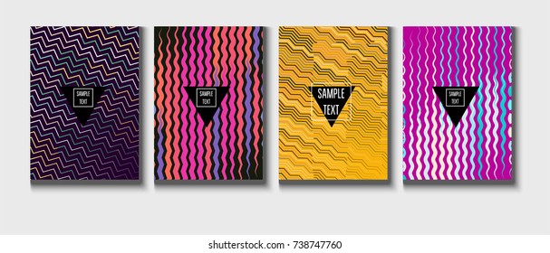 Cool Minimal Covers Set. Jolly Business Template, Corporate Identity Background. Linear Geometrical Halftone Poster Design. Memphis Minimal Covers Set. Hipster Funky Trendy Banners, Dynamic Stripes.
