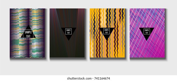Cool Minimal Covers Set. Jolly Business Template, Corporate Identity Background. Linear Geometrical Halftone Poster Design. Memphis Minimal Covers Set. Hipster Funky Trendy Banners, Dynamic Stripes.
