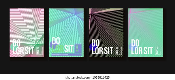 Cool Minimal Covers Set. Modern Blend Funky Corporate Identity. Futuristic Pattern, Geometric Business Backgrounds. Halftone Minimal Presentation Covers. Neon Colored Lines, Bright Hipster Design.