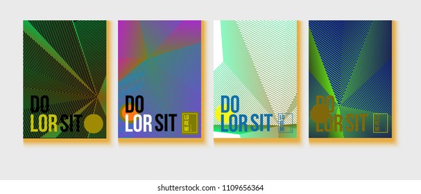 Cool Minimal Covers Set. Modern Blend Funky Corporate Identity. Futuristic Posters, Geometric Business Backgrounds. Contrast Halftone Covers Template. Neon Colored Lines, Bright Hipster Design.