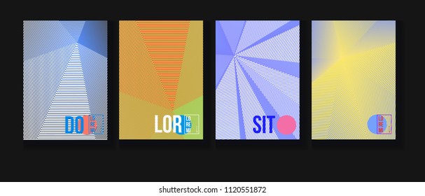 Cool Minimal Covers Set. Simple Corporate Identity Design. Futuristic Posters, Geometric Business Backgrounds. Contrast Neon Halftone Covers Set. Neon Colored Lines, Bright Hipster Design.