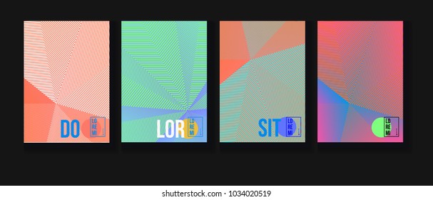 Cool Minimal Covers Set. Trendy Blend Lines Corporate Identity. Futuristic Posters, Geometric Business Backgrounds. Contrast Neon Halftone Covers Set. Neon Colored Retro Shapes, Folder Design.