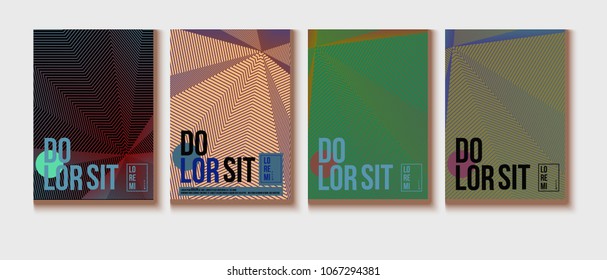 Cool Minimal Covers Set. Trendy Blend Lines Corporate Identity. Futuristic Posters, Geometric Business Backgrounds. Contrast Neon Halftone Covers Set. Neon Colored Iridescent Print Design.