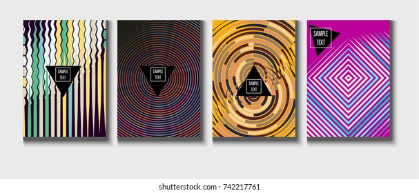 Cool Minimal Covers,Business Template set, Corporate Identity Background. Linear Geometrical Halftone Poster Design. Memphis Minimal Covers Set. Hipster Funky Trendy Banners, Dynamic Stripes.