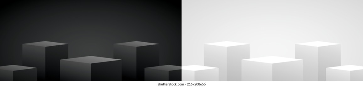 cool minimal design black and white geometric podium display background 3d illustration vector