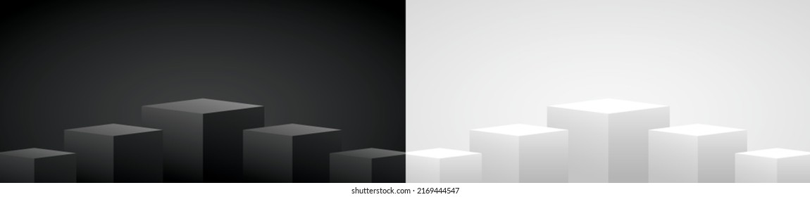 cool minimal design black and white geometric podium display background 3d illustration vector