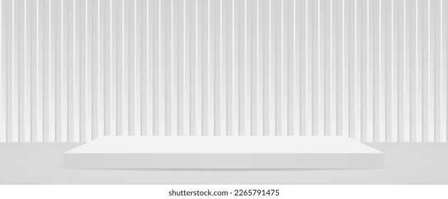 cool minimal white metal wall with display podium background scene 3d illustration graphic vector