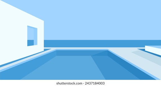 Cool Minimalistic Absract Flat Style Terrace Sea Or Ocean Vector Landscape Illustration Background