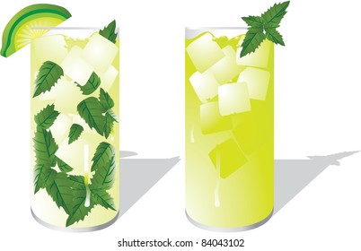 Cool mint drinks A mojito and a mint julep on a white background.