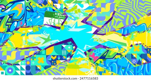 Cool Modern Abstract Urban Street Art Graffiti Style Vector Collage Illustration Background Template