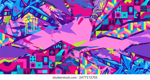 Cool Modern Abstract Urban Street Art Graffiti Style Vector Collage Illustration Background Template