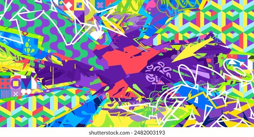 Cool Modern Abstract Urban Street Art Graffiti Style Vector Collage Illustration Background Template