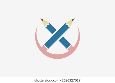 Cool modern emblem circle pencil logo