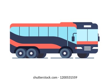 Cool modern flat design public transport vehicle intercity longer distance tourist coach bus, side view, isolated. Flat design.