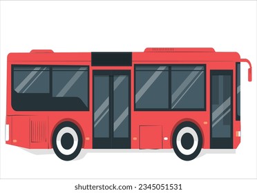 Moderno diseño plano moderno de los artículos de transporte público estructura de paradas de autobús y transporte urbano a menor distancia en autobús, lateral y frontal, aislado. Parodia del vector del bus rojo por publicidad de identidad corporativa. 2276