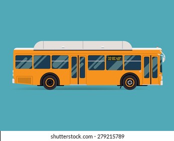 Cool Modern Flat Design Public Transport Vehicle City Transit Shorter Distance Bus, Side View, Isolated