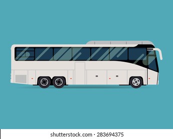 Cool Modern Flat Design Public Transport Vehicle Intercity Longer Distance Tourist Coach Bus, Side View, Isolated