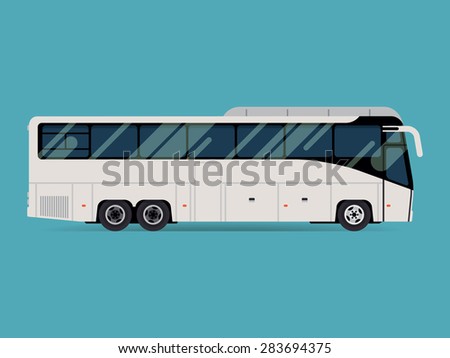 Cool modern flat design public transport vehicle intercity longer distance tourist coach bus, side view, isolated