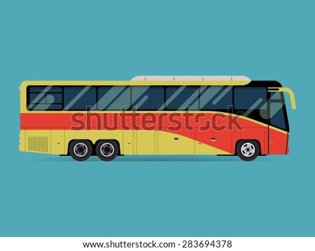 Cool modern flat design public transport vehicle intercity longer distance tourist coach bus, side view, isolated