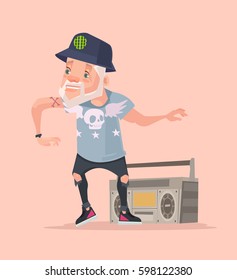 Cool modern funny smiling grandfather character dance. Vector flat cartoon illustration