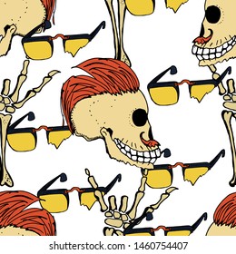 Cool modern hand drawn patterns for teens with a zombie. Seamless backgrounds for the design of textiles, phone covers, web sites, gift wrapping, notebooks, t-shirt, prints.
