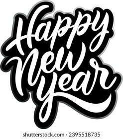 Cool and modern "happy new year" sticker with handwriting, "happy new year" text badge