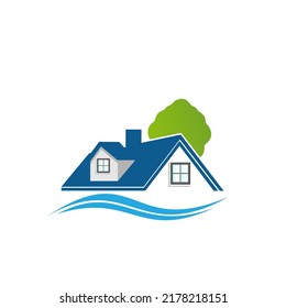 
COOL AND MODERN HOUSE AND RIVER LOGO