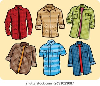 Cool modern men's stripes shirt cartoon illustration set