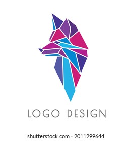 Cool modern polygonal logo in the shape of a fox head. Geometric emblem, label, sign in origami style. Stylish animal mascot for brand design. Original simple minimal logotype for business, firm