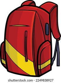 Cool modern red yellow backpack cartoon illustration