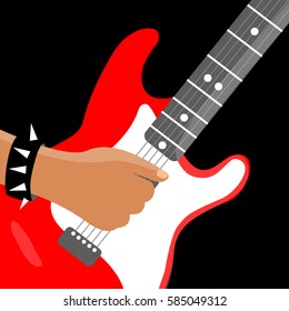cool modern Rock musicians hand vector playing at a live concert in the dark. plays rock and roll