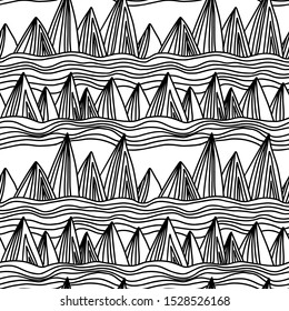 Cool modern seamless hand drawn geometric patterns. Vector abstract mountain illustration