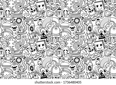 Cool modern seamless pattern with teen doodles