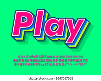 Cool modern three color font style. Font with red, blue and green color. Colorful character and playful design style. Alphabet, number and symbol