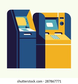 Cool modern trendy vector flat concept design on banking and finance with ATM teller cash withdrawal machines 