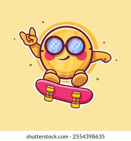 cool money coin character mascot playing skateboard isolated cartoon