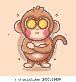 cool monkey animal character mascot with crossed arms isolated cartoon in flat style design