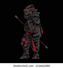 Cool monkey character illustration with neon color style