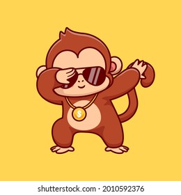 Cool Monkey Dabbing Cartoon Vector Icon Illustration. Animal Nature Icon Concept Isolated Premium Vector. Flat Cartoon Style