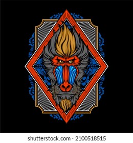 cool monkey head illustration with awesome background