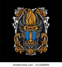 cool monkey head illustration with awesome background