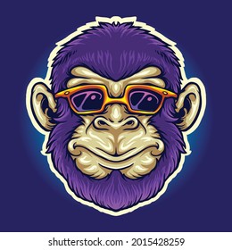 Cool Monkey Head Sunglasses Vector illustrations for your work Logo, mascot merchandise t-shirt, stickers and Label designs, poster, greeting cards advertising business company or brands.