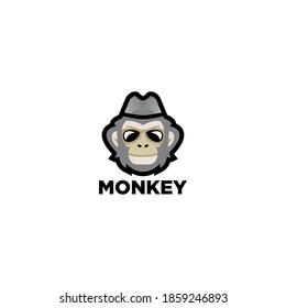 cool monkey head wear eyeglasses logo design vector