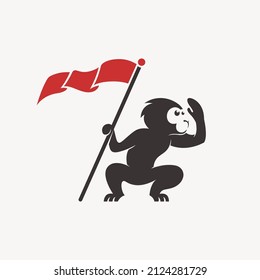 Cool monkey holding flag logo design