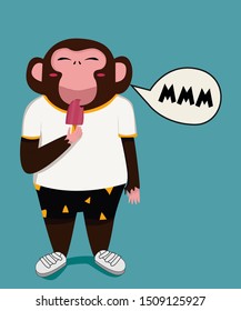 Cool monkey with ice cream - t shirt design - vector 