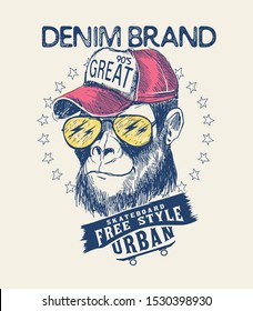 Cool Monkey illustration with cool slogan for t-shirt and other uses.