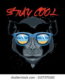 Cool Monkey illustration with cool slogan for t-shirt and other uses.