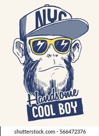 Cool Monkey illustration with cool slogan for t-shirt and other uses.